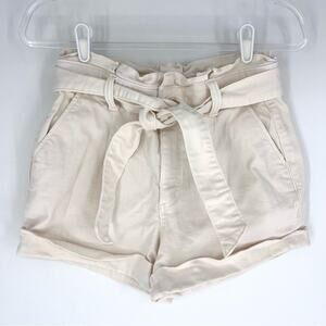Express Shortie Extreme High Rise with Tie Belt Paper Bag Shorts Cream Size 6